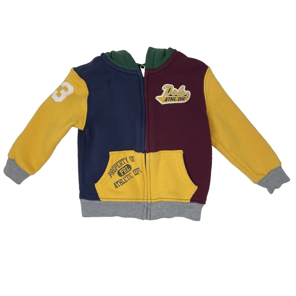 Ralph Lauren Boys Embroidered Patch Color Block Hoodie Hooded Sweatshirt 24m